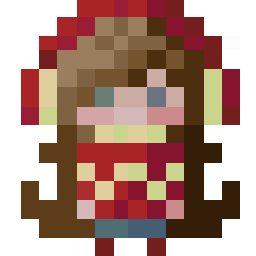 a brown-haired girl in a red striped holiday sweater.